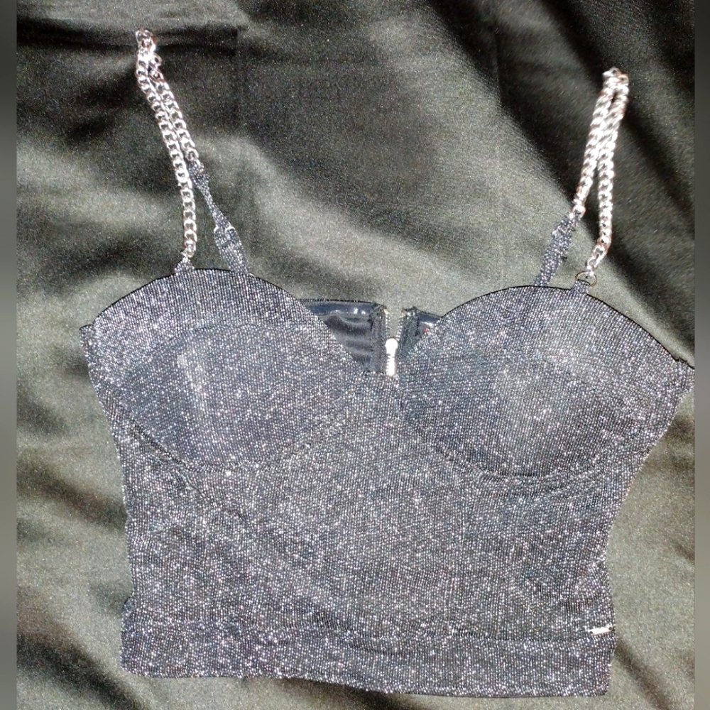 Guess Size SML Black Glitter Crop Top